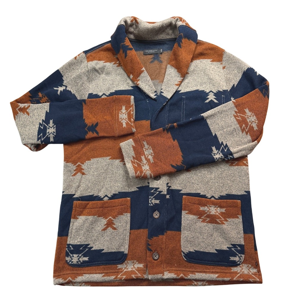 Junk Food Clothing Southwestern Shawl Collar Cardigan Rust Navy 12MJK696 Mens L - Picture 2 of 9